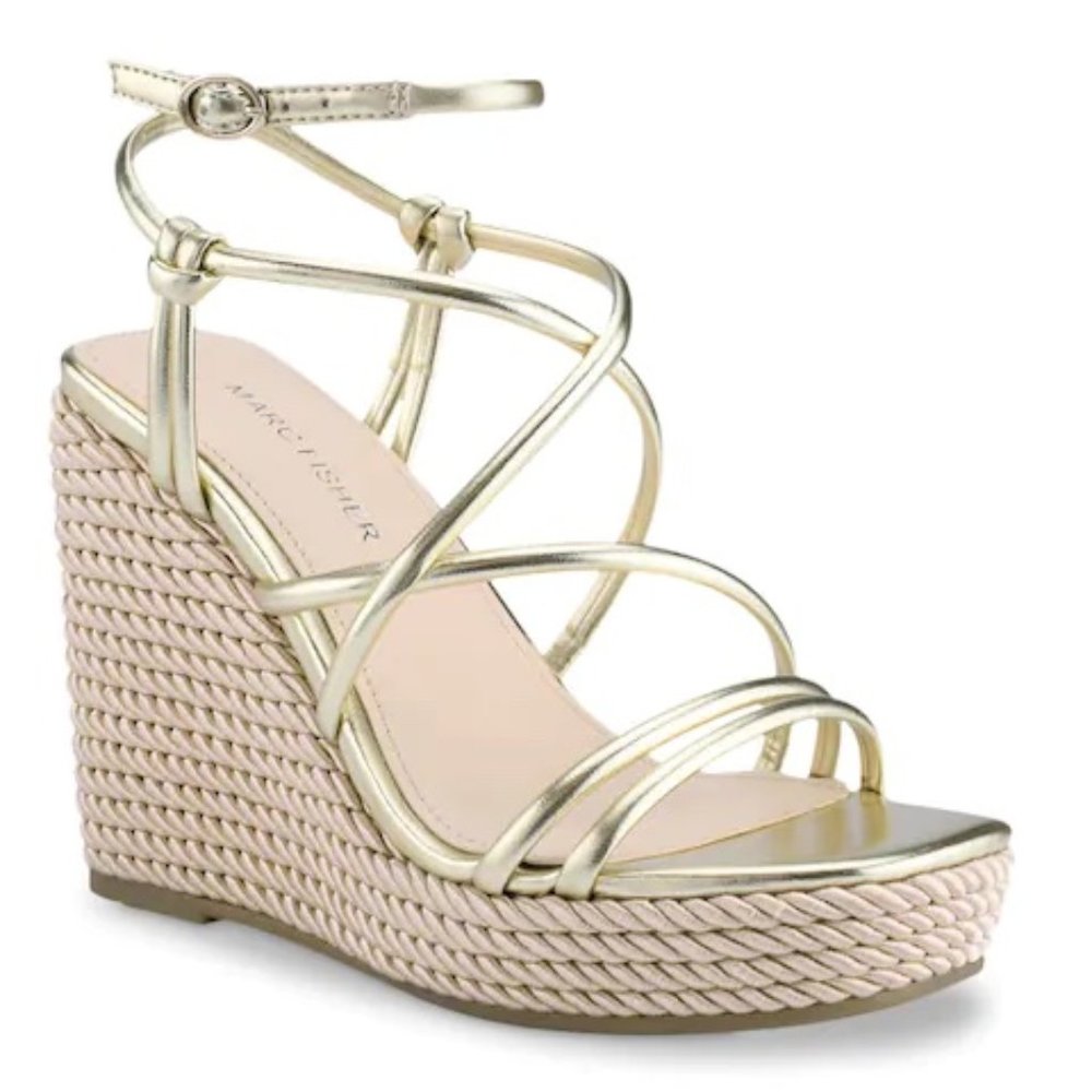 NEW Marc Fisher Zesty Gold Metallic Wedge Sandals Size 8.5M